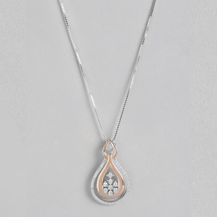 Floral CZ Harmony Dual Tone-Plated 925 Sterling Silver Pendant with Chain