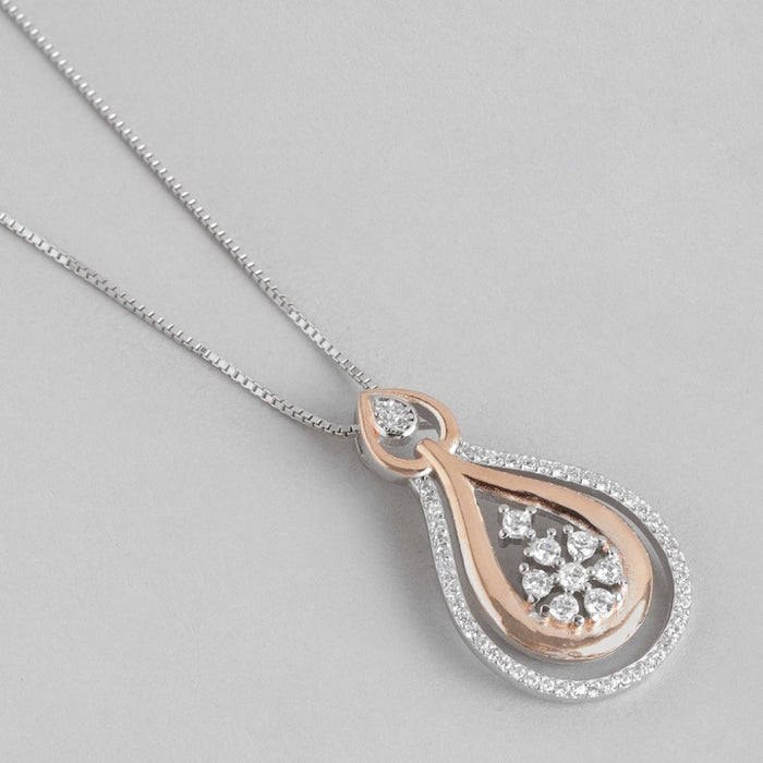 Floral CZ Harmony Dual Tone-Plated 925 Sterling Silver Pendant with Chain