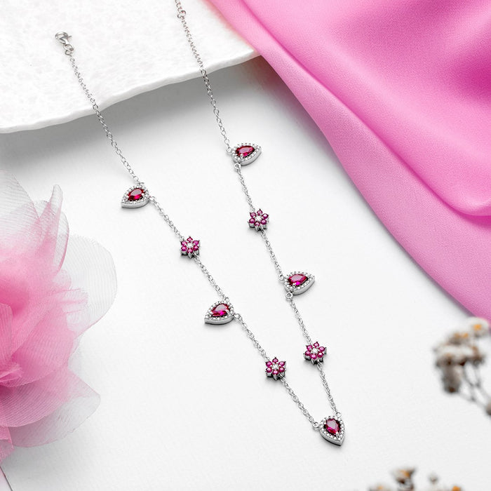 Floral CZ Radiance 925 Sterling Silver Adjustable Necklace