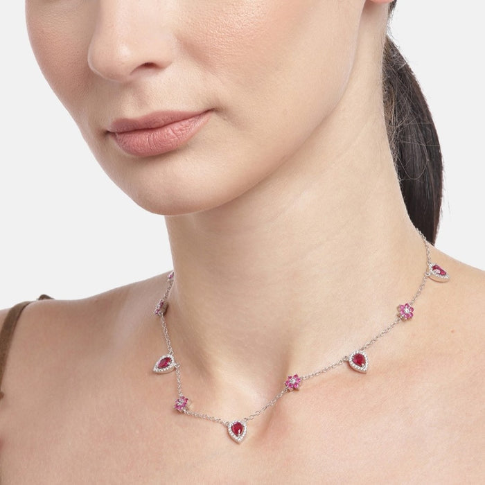 Floral CZ Radiance 925 Sterling Silver Adjustable Necklace