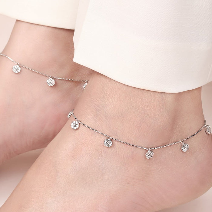 Floral CZ Rhodium Plated 925 Sterling Silver Anklet