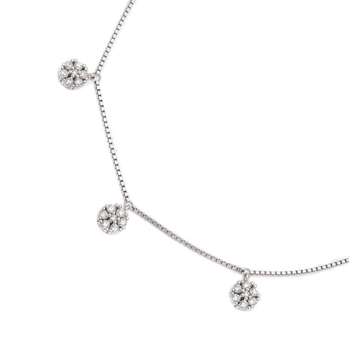Floral CZ Rhodium Plated 925 Sterling Silver Anklet