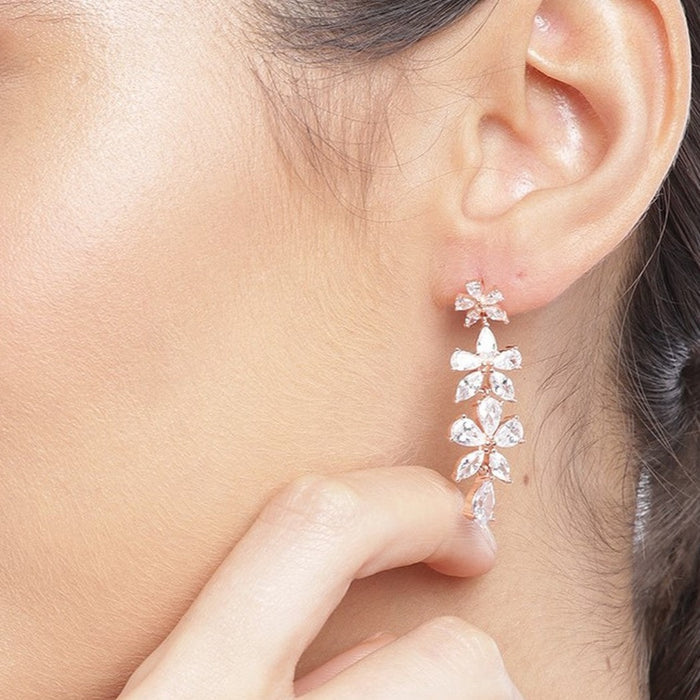 Floral CZ Rose Gold Plated 925 Sterling Silver Earring
