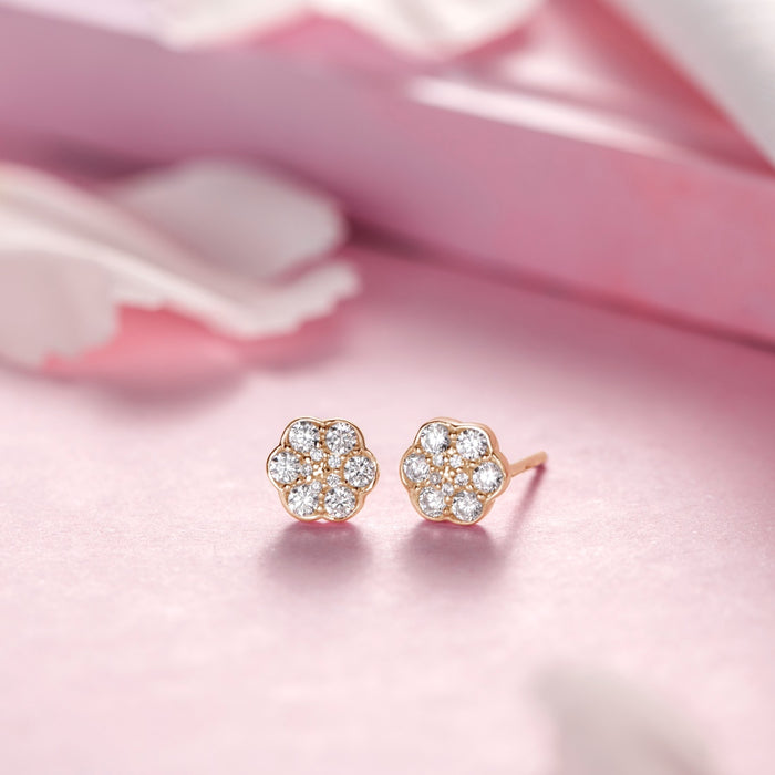 Floral CZ Rose Gold Plated 925 Sterling Silver Stud Earrings