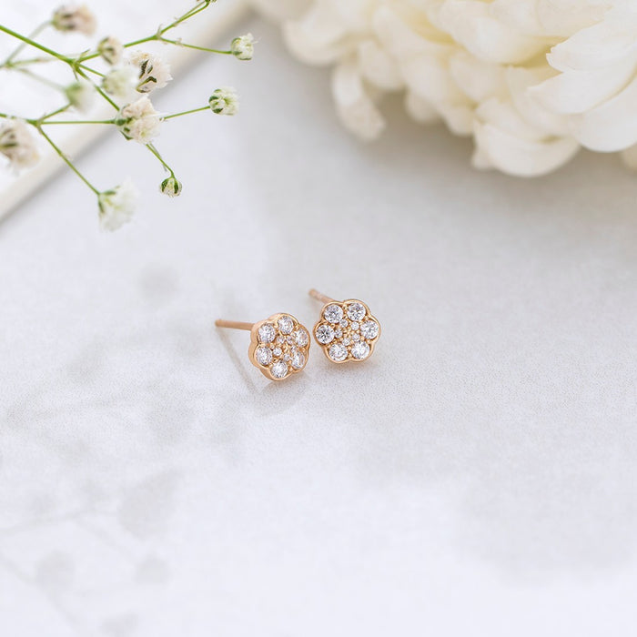 Floral CZ Rose Gold Plated 925 Sterling Silver Stud Earrings