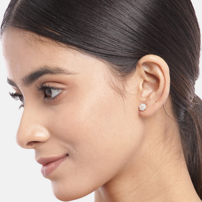 Floral CZ Rose Gold Plated 925 Sterling Silver Stud Earrings