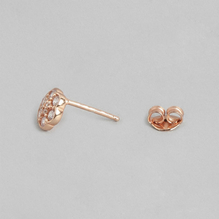 Floral CZ Rose Gold Plated 925 Sterling Silver Stud Earrings