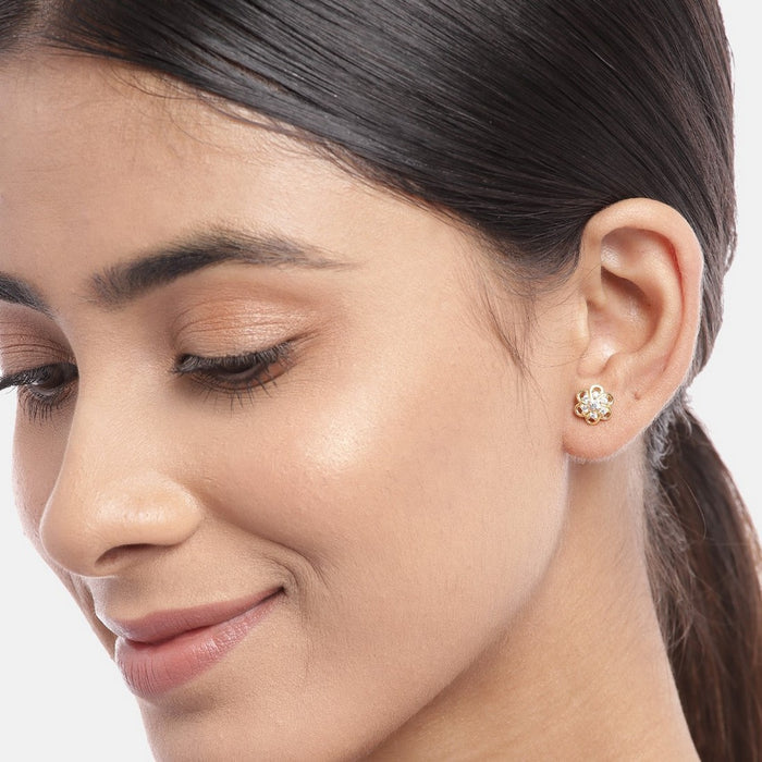 Floral CZ Studded Gold Plated 925 Sterling Silver Studs