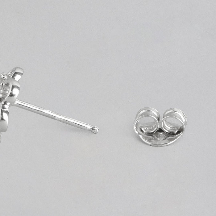 Floral CZ Studded Rhodium Plated 925 Sterling Silver Stud