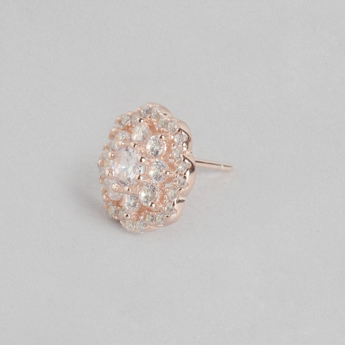 Floral CZ Studded Rose Gold 925 Sterling Silver Stud Earrings