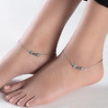 Floral Drop Bead Rhodium Plated 925 Sterling Silver Chain Anklet