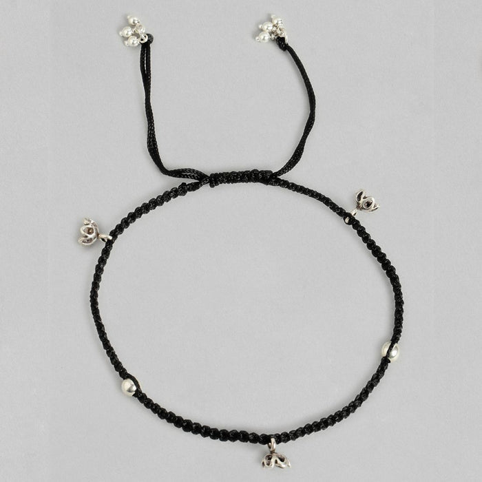 Floral Elegance 925 Sterling Silver Rhodium-Plated Anklet