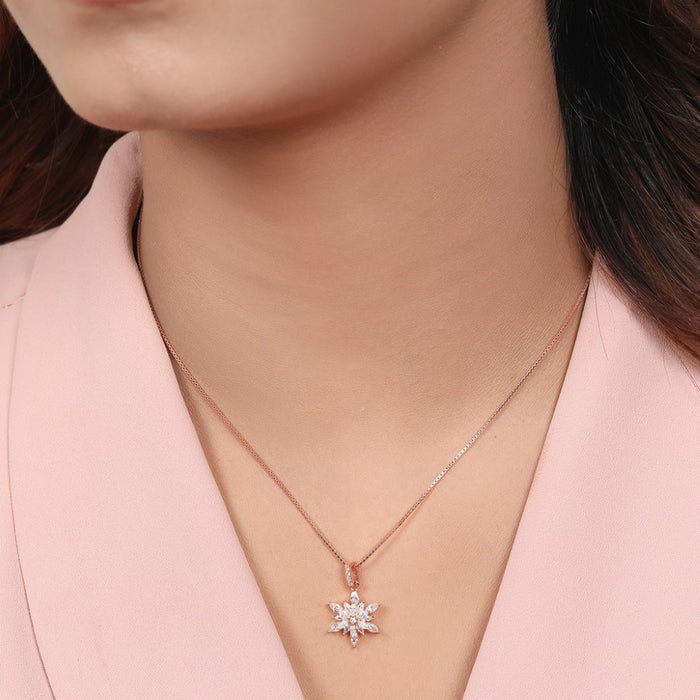 Floral Elegance 925 Sterling Silver Rose gold Pendant with Chain