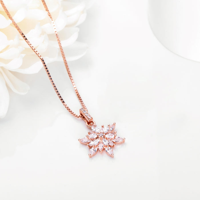 Floral Elegance 925 Sterling Silver Rose gold Pendant with Chain