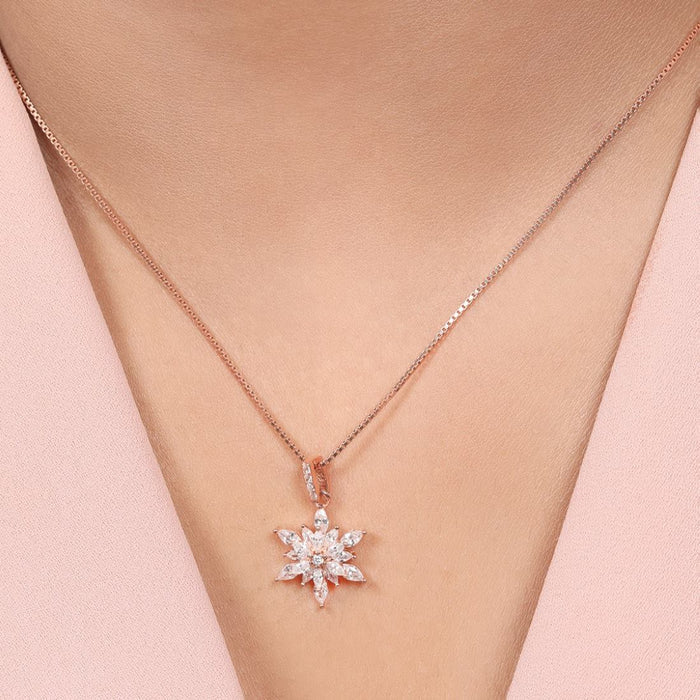 Floral Elegance 925 Sterling Silver Rose gold Pendant with Chain