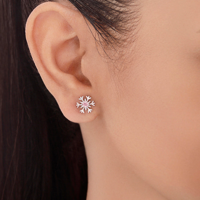 Floral Elegance Rhodium Plated 925 Sterling Silver Stud Earrings