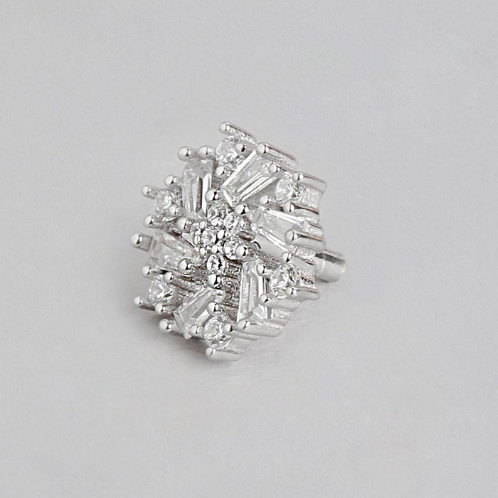 Floral Elegance Rhodium-Plated CZ 925 Sterling Silver Women's Earrings