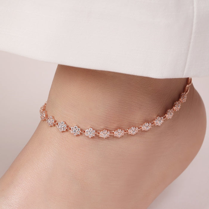 Floral Elegance Rose Gold Plated 925 Sterling Silver Anklet