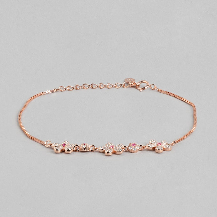 Floral Elegance Rose Gold-Plated 925 Sterling Silver Women's Bracelet