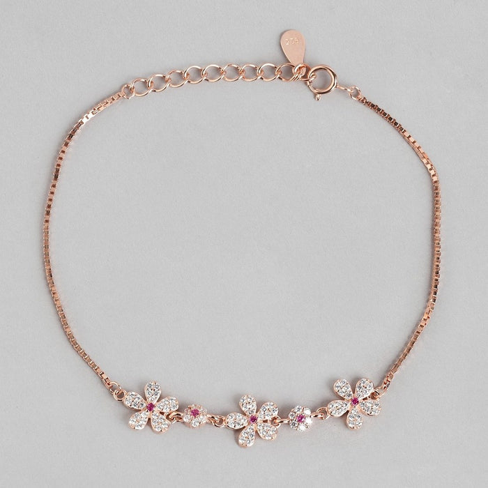 Floral Elegance Rose Gold-Plated 925 Sterling Silver Women's Bracelet