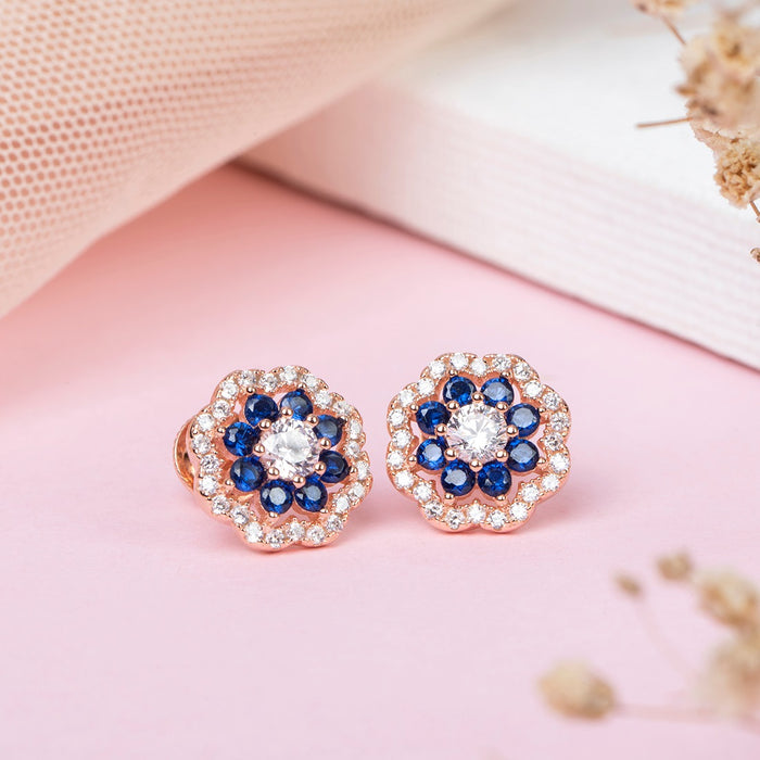 Floral Elegance Rose Gold-Plated Cubic Zirconia 925 Sterling Silver Women's Earrings