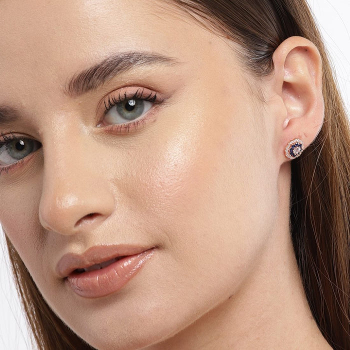 Floral Elegance Rose Gold-Plated Cubic Zirconia 925 Sterling Silver Women's Earrings