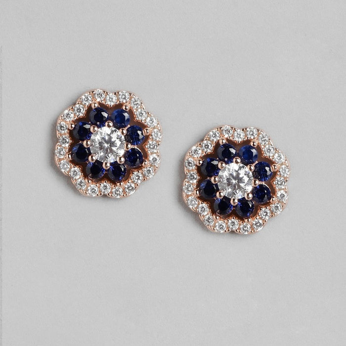 Floral Elegance Rose Gold-Plated Cubic Zirconia 925 Sterling Silver Women's Earrings