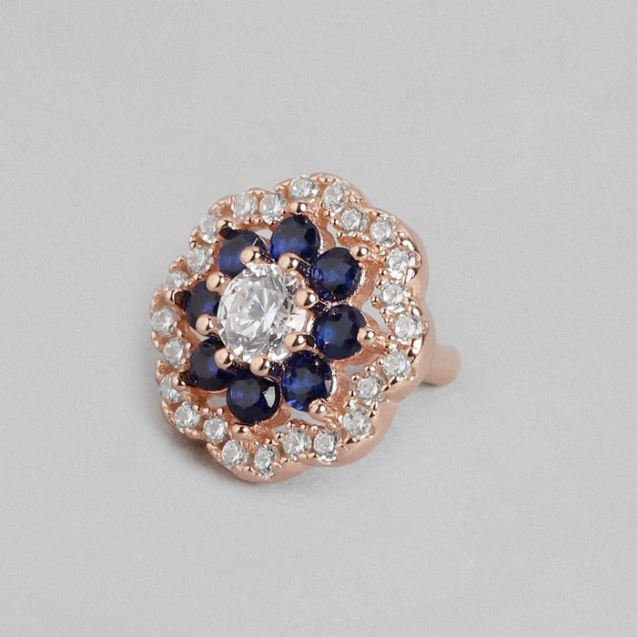 Floral Elegance Rose Gold-Plated Cubic Zirconia 925 Sterling Silver Women's Earrings