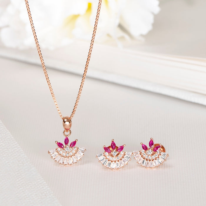 Floral Elegance Rose Gold-Plated CZ 925 Sterling Silver Jewelry Set