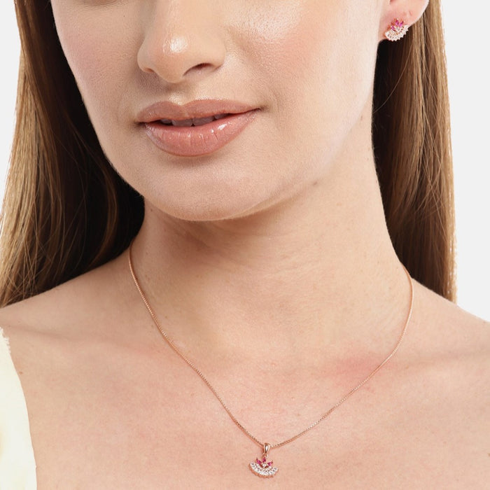 Floral Elegance Rose Gold-Plated CZ 925 Sterling Silver Jewelry Set