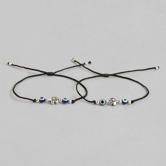 Floral Evil eye 925 Sterling Silver Thread Anklet
