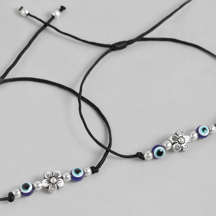 Floral Evil eye 925 Sterling Silver Thread Anklet