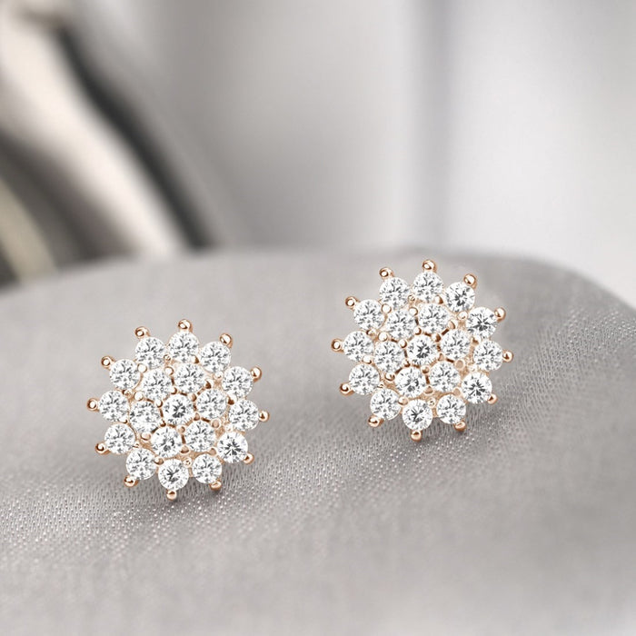 Floral Fantasy Rose Gold Plated 925 Sterling Silver Stud Earrings