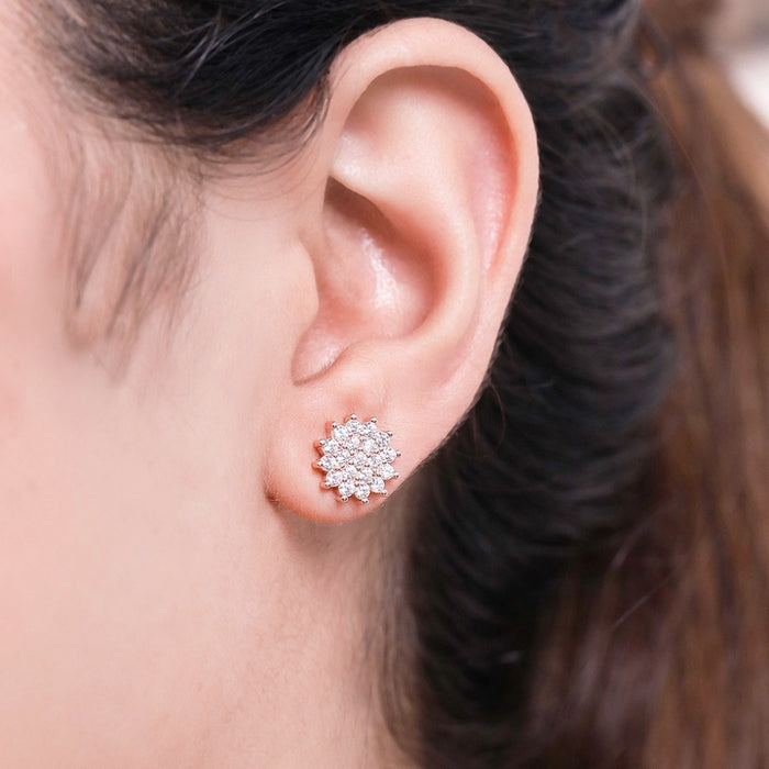 Floral Fantasy Rose Gold Plated 925 Sterling Silver Stud Earrings