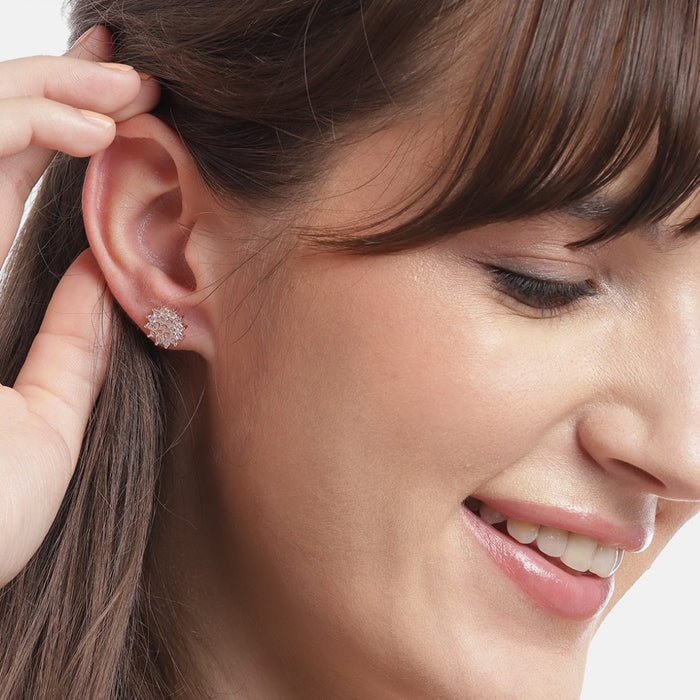 Floral Fantasy Rose Gold Plated 925 Sterling Silver Stud Earrings