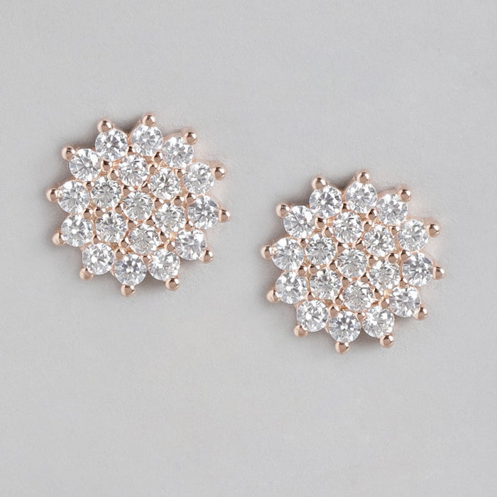 Floral Fantasy Rose Gold Plated 925 Sterling Silver Stud Earrings