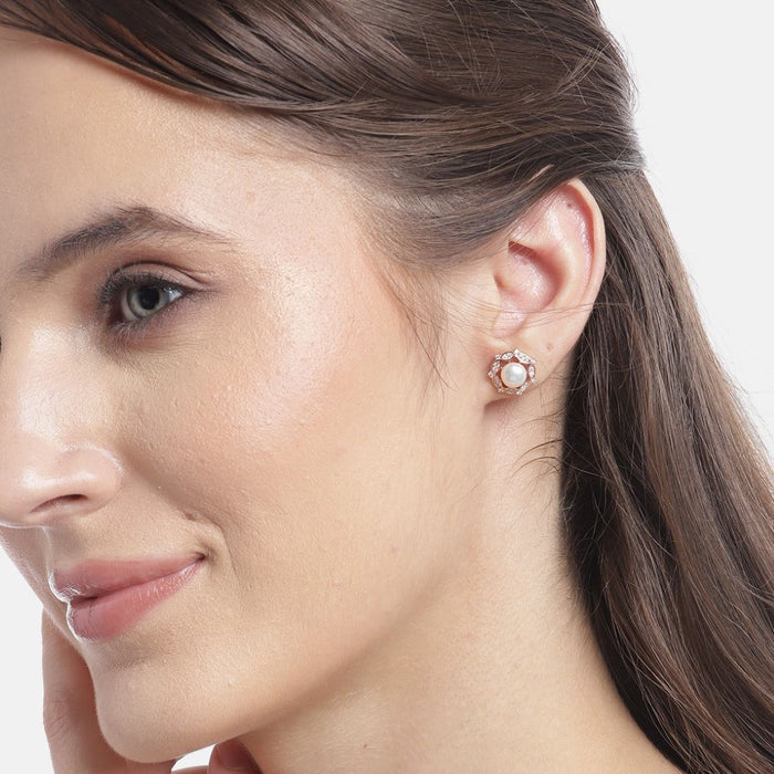 Floral Glamour Rose Gold-Plated 925 Sterling Silver Studs Earring