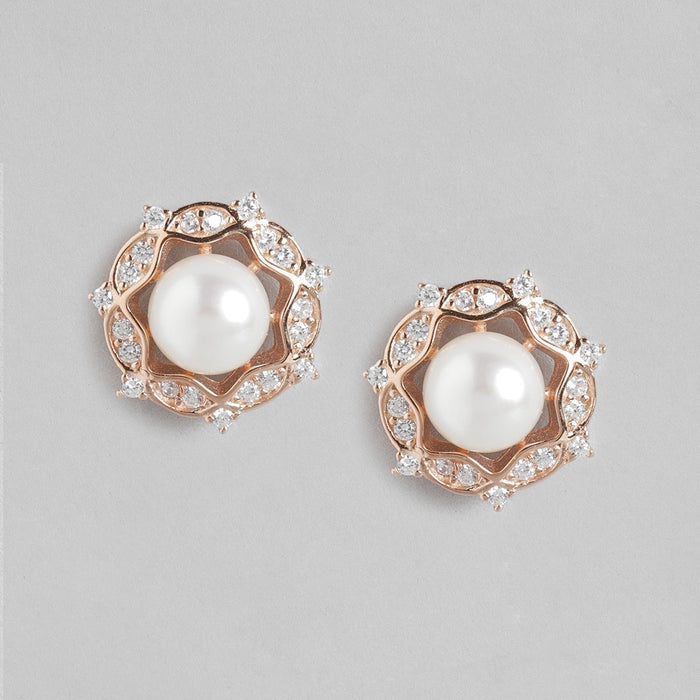 Floral Glamour Rose Gold-Plated 925 Sterling Silver Studs Earring