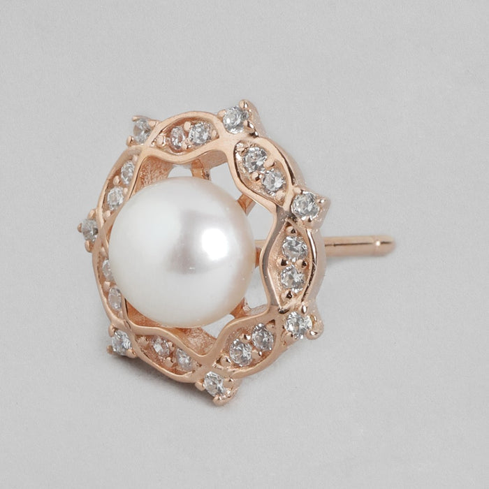 Floral Glamour Rose Gold-Plated 925 Sterling Silver Studs Earring
