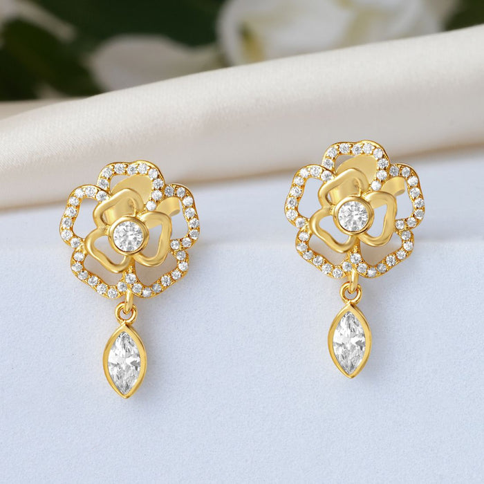 Floral Gold Plated 925 Sterling Silver Earrings