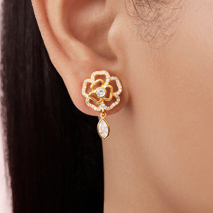Floral Gold Plated 925 Sterling Silver Earrings
