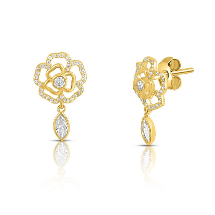 Floral Gold Plated 925 Sterling Silver Earrings