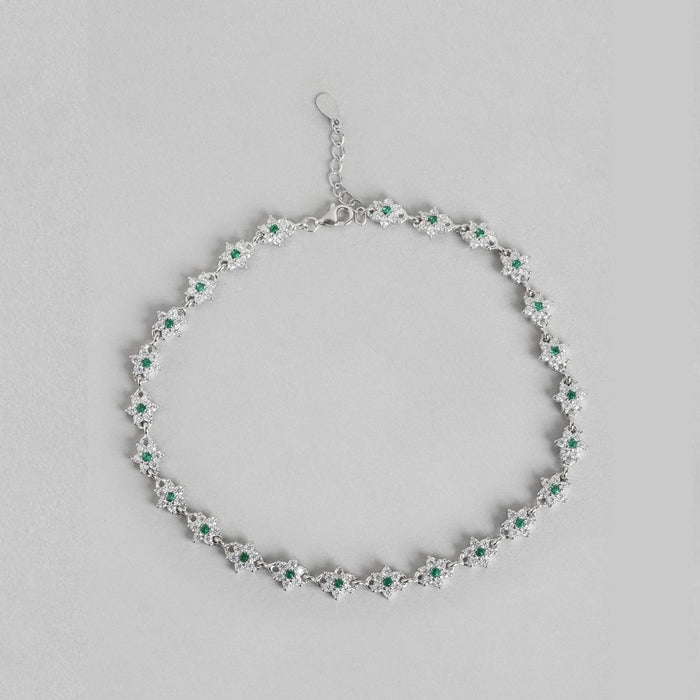 Women's 925 Sterling Silver anklet featuring floral motifs with green CZ stones. Fine silver jewelry – Zavya