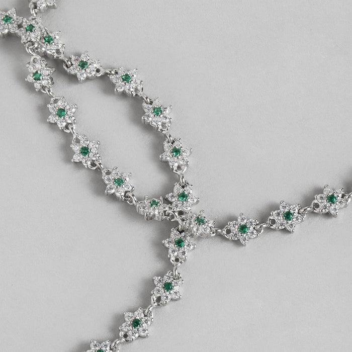 Floral 925 Sterling Silver anklet for women with green CZ stone flowers. Elegant silver jewellery – Zavya
