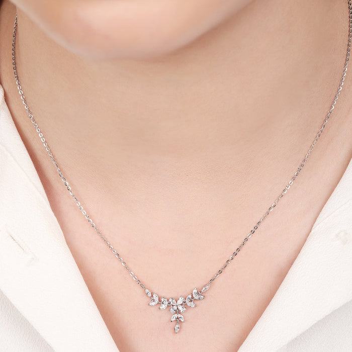 Floral Harmony Elegance Rhodium-Plated 925 Sterling Necklace