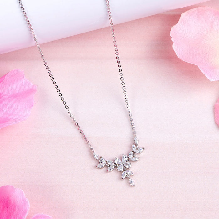 Floral Harmony Elegance Rhodium-Plated 925 Sterling Necklace