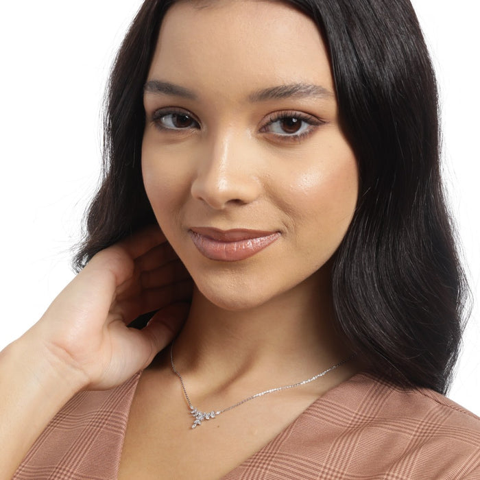Floral Harmony Elegance Rhodium-Plated 925 Sterling Necklace