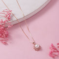 Floral Harmony Rose Gold-Plated CZ & Freshwater Pearl 925 Sterling Silver Pendant with Chain