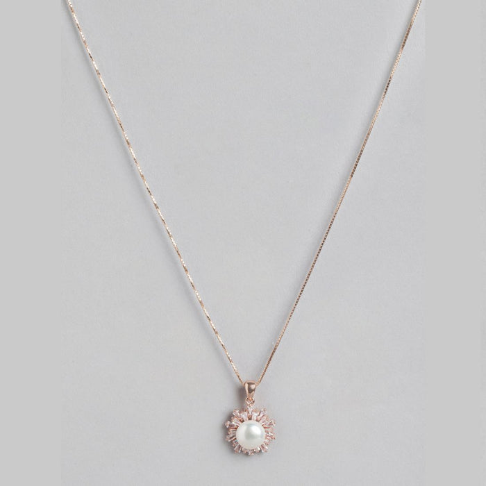 Floral Harmony Rose Gold-Plated CZ & Freshwater Pearl 925 Sterling Silver Pendant with Chain