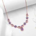 Floral Lavender Fire CZ Rose Gold Plated 925 Silver Necklace